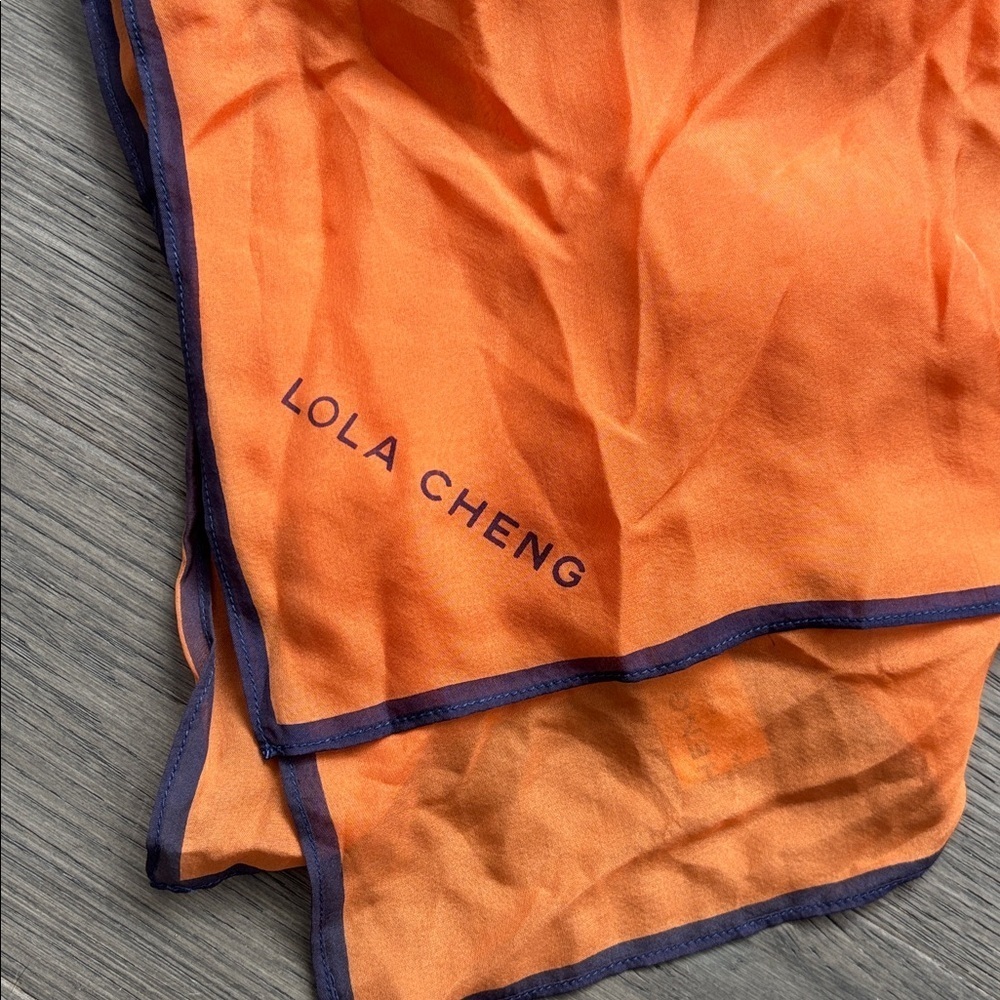 Lola Cheng | 100% Silk Scarf in Orange with Purple Edging - Picture 2 of 6